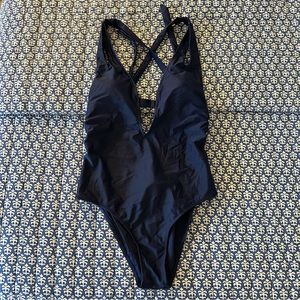 Cupshe Navy Plunge One Piece Swimsuit